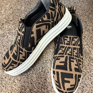 Fendi Black and Tan Slip-On Sneakers